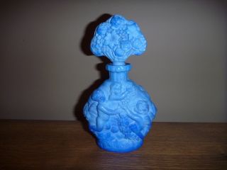 Art Deco Czech Blue Lapis " Malachite " Glass Perfume Bottle Desna Bohemia Ingrid
