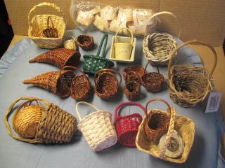Org Vintage 31 X Miniature Small Baskets - Whicker - Bamboo - Woven - Dollhouse