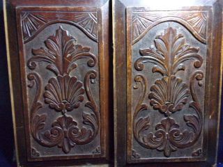 Two Antique Carved Wood Panels,  