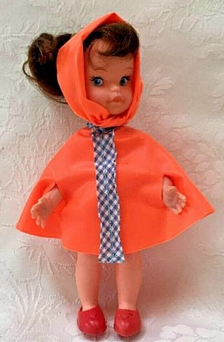 Small Vintage Rain Coat Poncho Girl Doll Made In Hong Kong 5 1/2 Inches