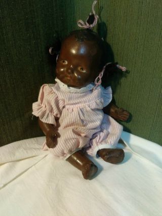 Vintage Black Composition Baby Doll 3 Pony Tails