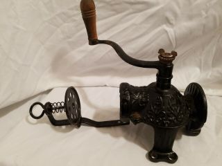 Antique Arcade Crystal Cast Iron Wall - Mount Coffee Grinder Mill No Glass