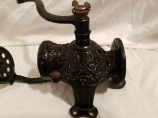 Antique Arcade Crystal Cast Iron Wall - Mount Coffee Grinder Mill No Glass 2