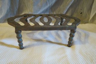 Antique Iron Kettle Stand Plate Footed Trivet Fireplace Hearth Tool