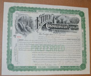 Ethel Consolidated Mines 1903 Antique Stock Certificate