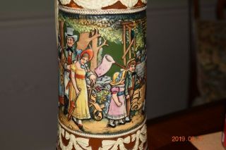 Large Antique German Beer Stein,  Small Family Parade Scene,  Pewter Lid,  Ca.  1900 5