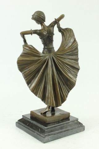 Chiparus Flapper Dancer Handmade Figure Art Deco Noveau Bronze Statue Sculpture 3