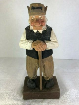 C.  O.  Trygg Hand Carved Wooden Old Country Man Figure Wood Signed Folk Art 1960