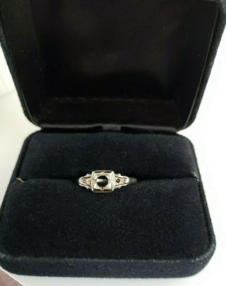 Antique Filigree Sterling Silver Wedding Ring Mount W/ (1) Small Diamond - Sz 7.  5