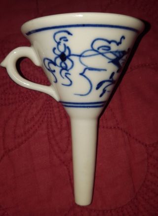 Antique Unmarked Meissen Hand Painted Blue Onion Wine Funnel