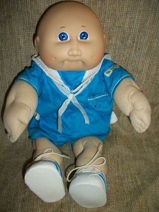 Vintage Cabbage Patch Kid Baby Doll Bald Boy Doll W/ Blue Sailor Suit 2 Head