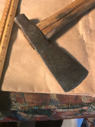 18th Early 19th Century Iron Hammer Pole Forged Axe 6 1/2 Inch With Handle 7