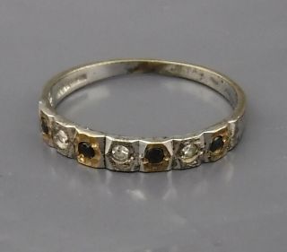 Antique Sterling Silver Dress Ring W Jet Black & Clear Stone Feature - Size P