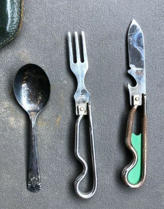 Vintage Girl Scout Cutlery Set in Leather Pouch,  Belt - GS USA Fork Knife Spoon 3