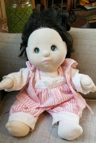 Vintage Mattel 1985 My Child Doll Girl Brunette Green Eyes Striped Seersucker 2