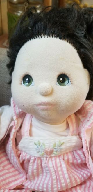 Vintage Mattel 1985 My Child Doll Girl Brunette Green Eyes Striped Seersucker 3