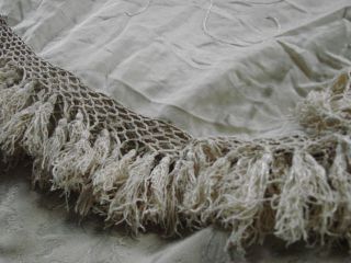 Vintage Silk Embroidered Scarf Ivory Fringe Tasseled Shawl Wrap 32x33 " Antique