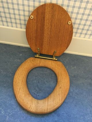 Antique Oak Toilet Seat With Brass Hardware In