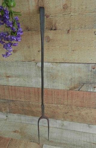 Antique Primitive Hand Forged Iron Open Hearth Fork Long Handle 23 " 1800 