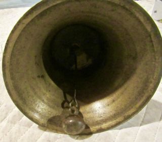 Antique Large Brass Hand - Held School Bell w/Wooden Handle & Clapper 3