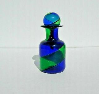 Vintage Nos Blue And Green Swirled Hand Blown Perfume Bottle W Matching Dauber