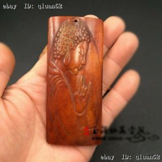 Chinese Folk Bull Bone Carving Sakyamuni Tathagata Amulets Necklaces & Pendant