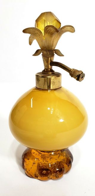 Unique Vintage Antique Victorian Art Deco Amber Perfume Bottle Applied Glass