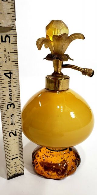 Unique Vintage Antique Victorian Art Deco Amber Perfume Bottle Applied Glass 3