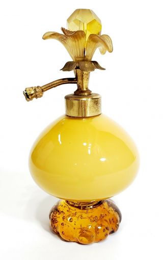 Unique Vintage Antique Victorian Art Deco Amber Perfume Bottle Applied Glass 4