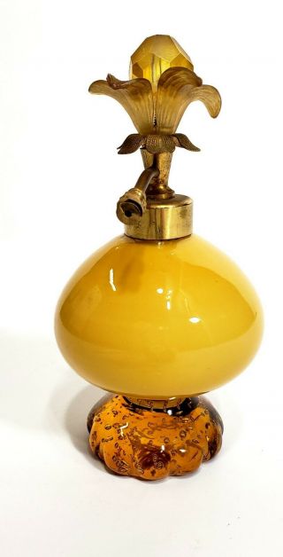 Unique Vintage Antique Victorian Art Deco Amber Perfume Bottle Applied Glass 5