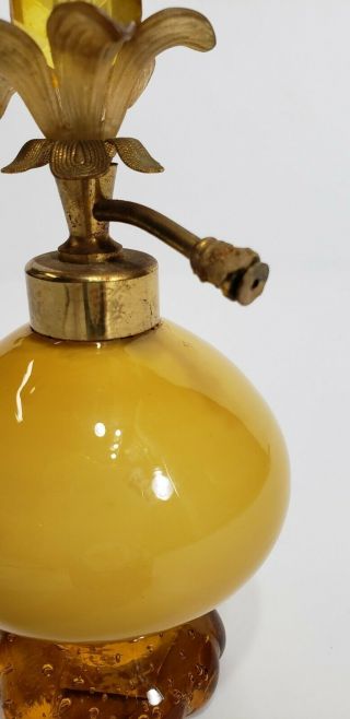 Unique Vintage Antique Victorian Art Deco Amber Perfume Bottle Applied Glass 6