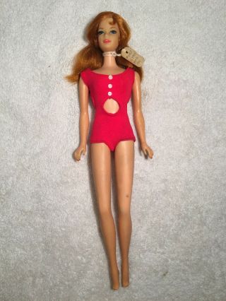 Vintage Mattel Barbie Doll Pal - Stacey - Red Pony Tail - Orig Red Bathing Suit