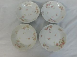 4 Haviland Limoges France Antique China Pink Flower 7.  5 " Soup Cereal Bowls