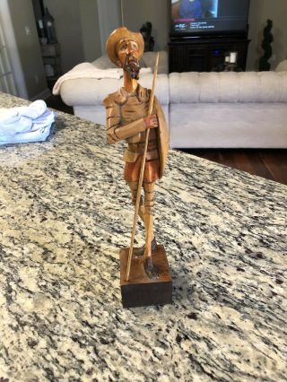 Don Quixote Hand Carved Wood Statue Figurine Spain 10.  75 "