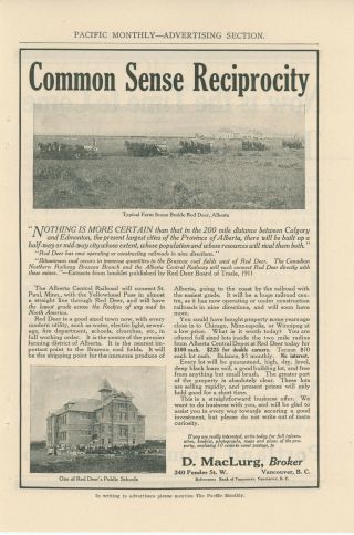 1911 Red Deer Alberta Canada Land Ad Real Estate Realty Central Railroad