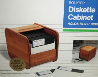 Fellowes Teak - Tech Teak Wood Roll Top Diskette Cabinet Holds 75 Diskettes 5 1/4 "