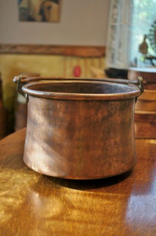 Large Antique Heavy Copper Pot With Iron Handle Piece