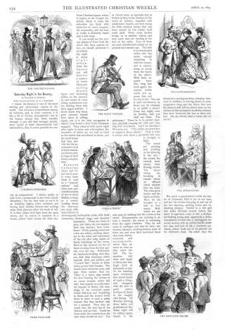 Saturday Night In The Bowery - York City - 1875 Antique Print