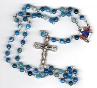 Knights Of Columbus Blue Stripe Agate Rosary 6mm