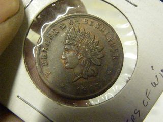 1863 Antique Us Civil War Token Indian Head " Not One Cent " Medal Coin -