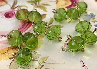 Peridot Connectors,  Vintage Glass Connectors,  Czech Beads,  Faceted Beads,  1282b