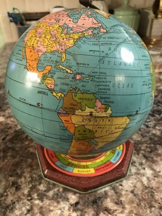 Vintage Tin Globe 7 1/2” 1950’s Zodiac Calender Base