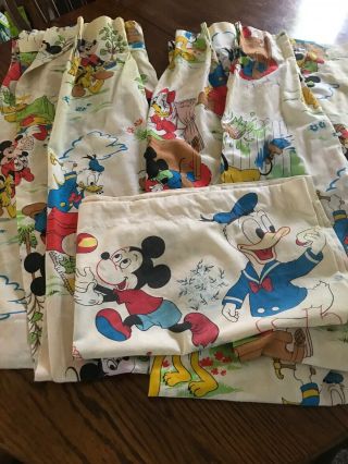 Vintage Walt Disney Mickey Mouse Friends Curtains 4 Pleated Panels/valance