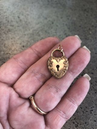 Antique.  Vintage Gold Filled Heart Padlock Fob Charm Pendant