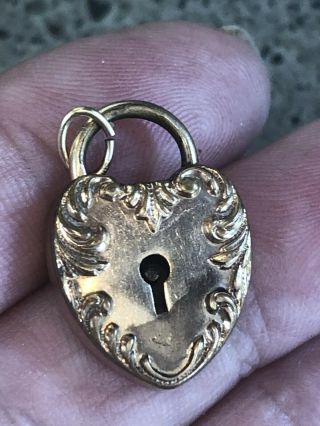 Antique.  Vintage Gold Filled Heart Padlock Fob Charm Pendant 7