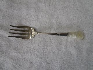 Antique [ Mother Of Pearl And Sterling Handle] Meat Fork 8 - 5/8 " In Length