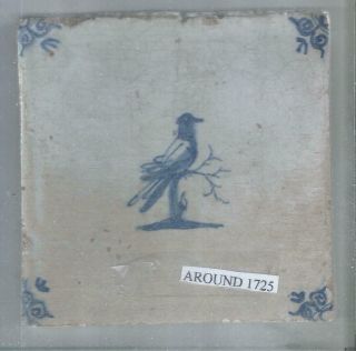 Antique Dutch Delft Bird Tile Around 1725