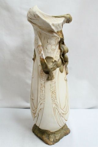 Art Nouveau Royal Dux Twisted Gold Leaves Berries Stylized Handle Porcelain Vase 2
