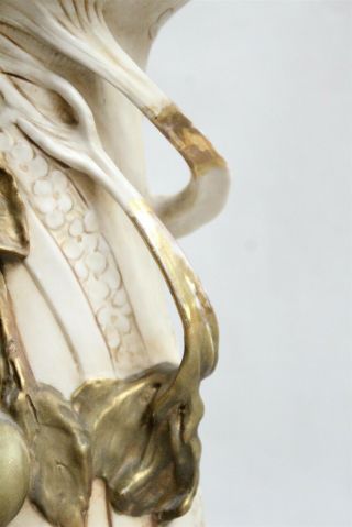 Art Nouveau Royal Dux Twisted Gold Leaves Berries Stylized Handle Porcelain Vase 5
