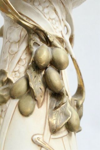 Art Nouveau Royal Dux Twisted Gold Leaves Berries Stylized Handle Porcelain Vase 6